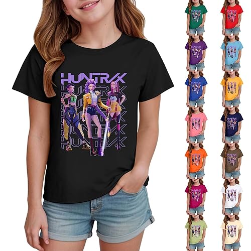 K-Kpop Demoon H-Hunters T Shirt for Girls Kids Top Graphic T-Shirt Tops Kpoop Deemonn H-Hunters Tshirt Vintage Y13k Graphic Shirts Fashion Clothing Outfits for Cosplay Dress Up Clothes Black 140