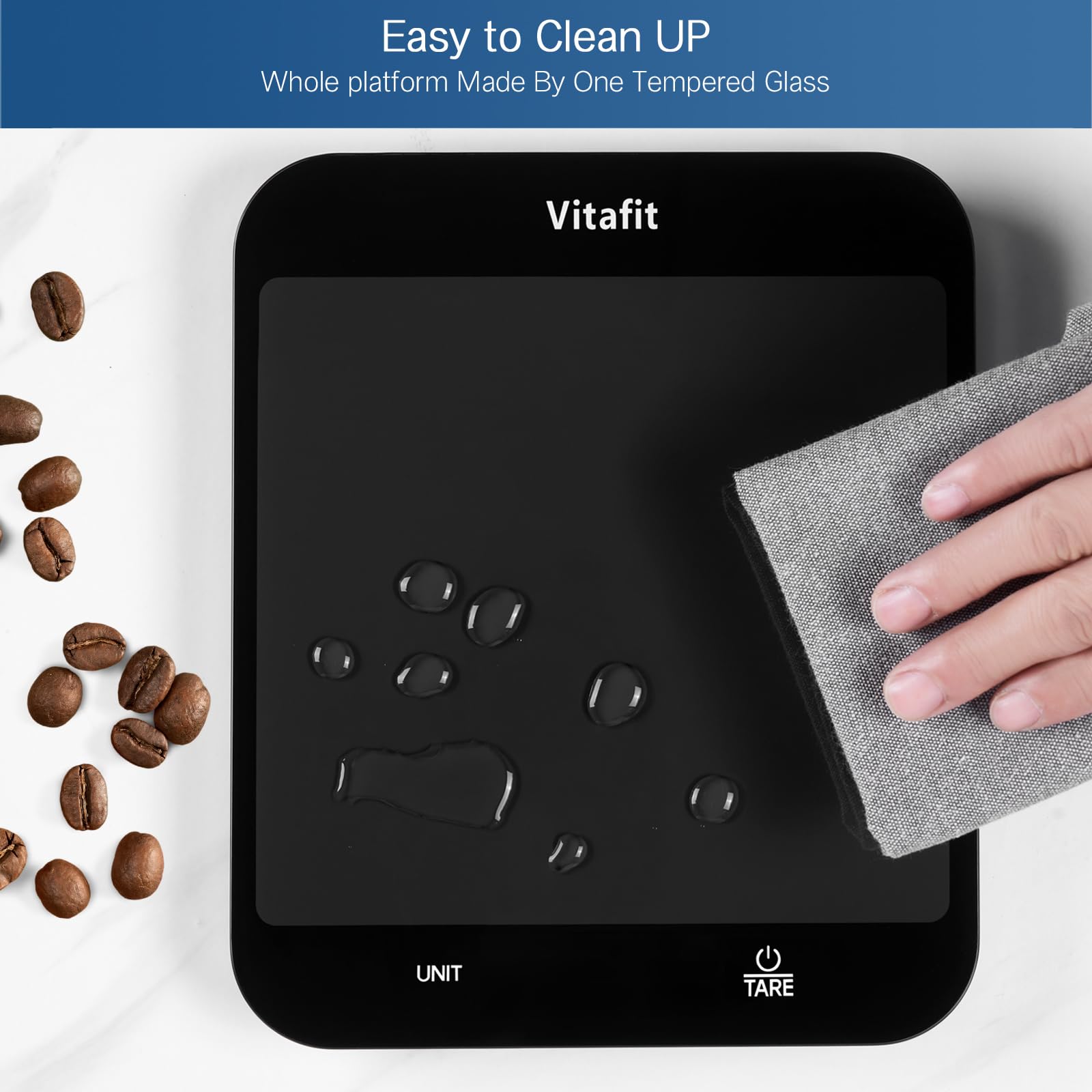 Vitafit 15 kg Digital Kitchen Scale, Multifunctional Food Scale, Digital Scale, Letter Scales with LED Display, Tempered Glass, Weight Gram, 1 g, Correctness, Black