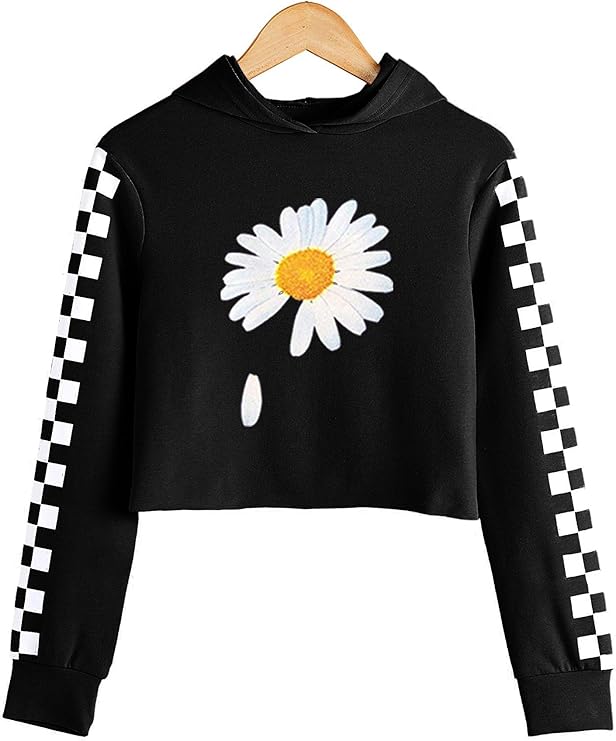 Kids Crop Tops Girls Sweatshirts Long Sleeve Plaid Hoodies 1011
