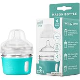 Mason Bottle Glass Baby Bottle DIY Kit &ndash; Fits 4oz Mason Jars &ndash; Includes 2X Slow Flow Nipples, Silicone Sleeve, and Cap (Ring, Lid, and Jar Not Included) &ndash; Made in USA