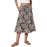 ZOYEESHINE Womens Floral Midi Skirt A-Line High Waist with Pockets Pleated Beach Summer Skirt