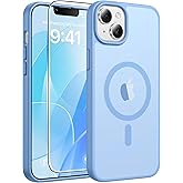 FNTCASE for iPhone 15 Plus Case: for iPhone 14 Plus Case Translucent Matte Military Grade Protective Phone Cover - Slim Anti-Slip Durable Shockproof Drop Protection Cases - Light Blue