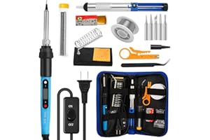 FEITA Soldering Iron Kit for Electronics, 14 in 1 Welding Tools Kit with Switch 80W LCD Adjustable Temperature Solder Iron, 2 Solder Wire, Flux, 5 Soldering Tips, Desoldering Pump, Stand, Tweezers
