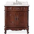 Tennant Brand 33 inch Benson Traditional Style Brown Cabinet Bathroom Sink Vanity with White Marble Top