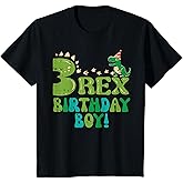 Kids 3 Rex Birthday Boy Dino 3rd Year Old Bday Party Boys Kids T-Shirt