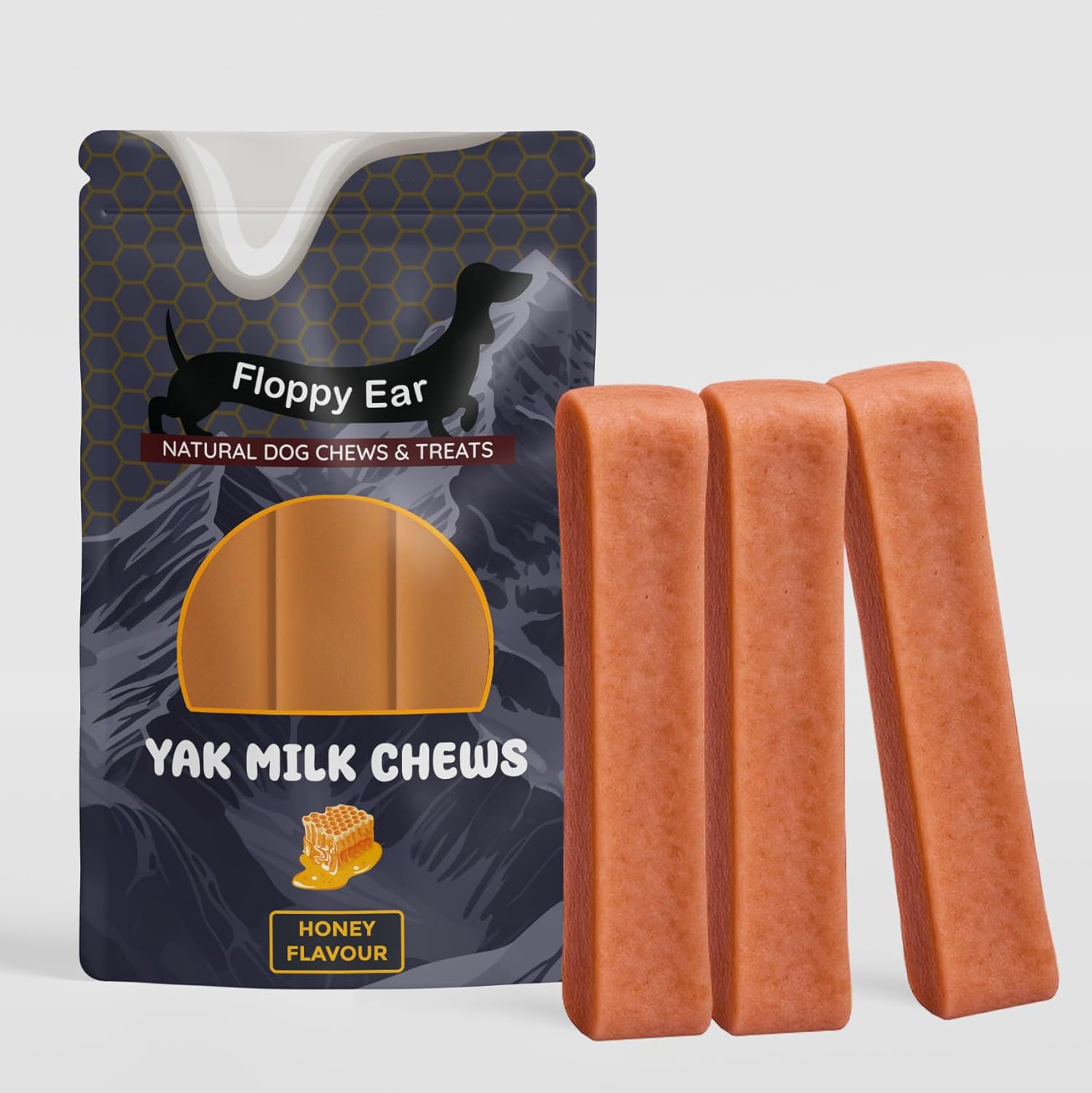Himalayan Yak Milk Dog Chews - Honey Flavour - Yak Chews with Milk for Dogs Medium (pack of 3) - Rich in Protein & Calcium - Puppy Friendly - Dog Dental Sticks - 100% Natural