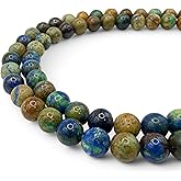 ABCGEMS Namibian Azurite Malachite with Chalcocite Beads from South Africa (Rare Vivid Bluish-Green Color - A Stunning Fusion of Azurite & Malachite) DIY Jewelry Making Smooth Round 6mm Tiny