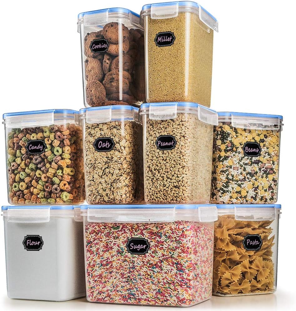 Cereal Container Food Storage Containers - Blingco Airtight Storage Containers (Set of 9) Large Dry Food Storage Containers for Flour Sugar Cereal - Airtight, Leakproof with Lids - BPA Free Plastic