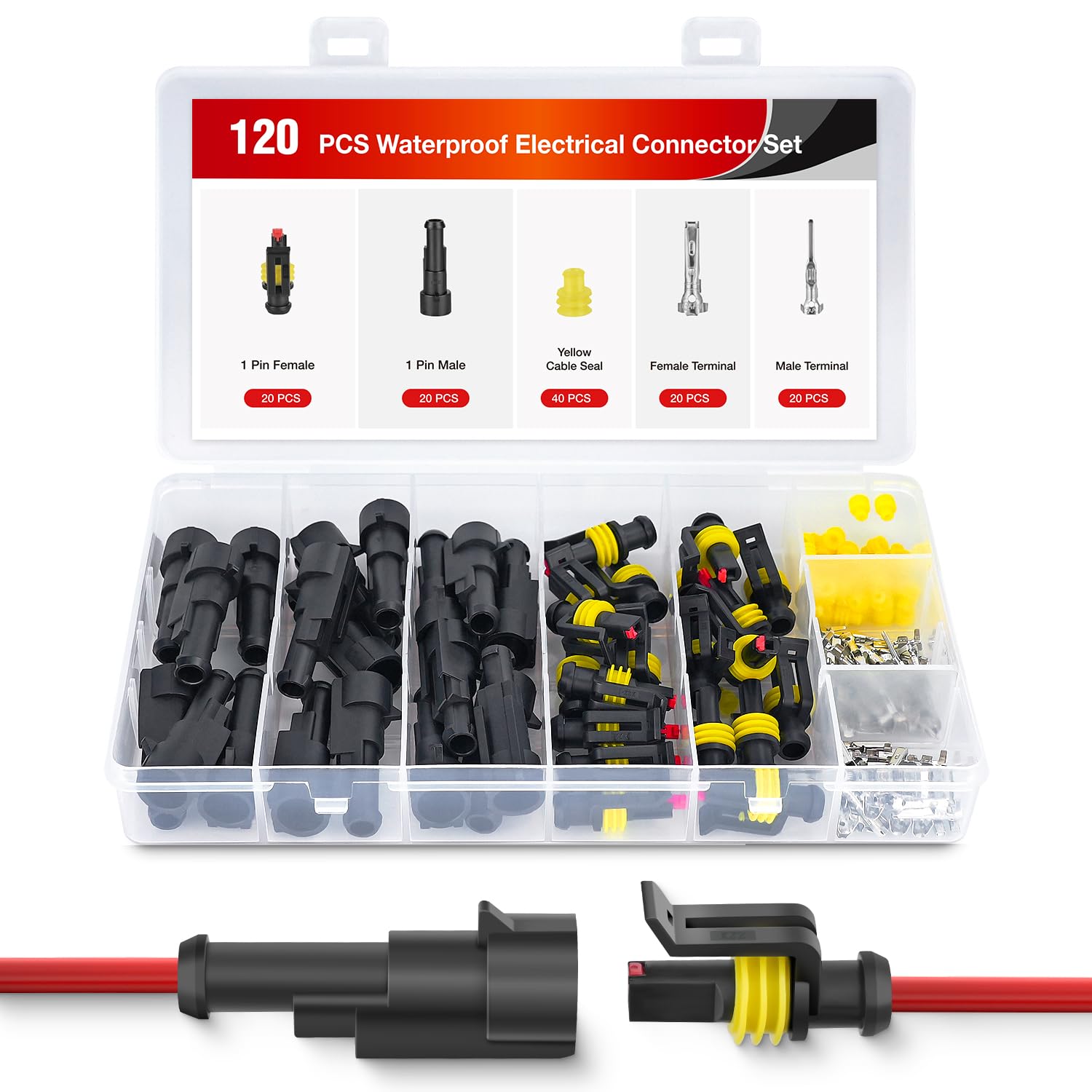 Nilight 120PCS 1 Pin Electrical Connector ‎Plug