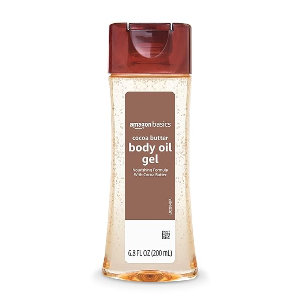 AMAZON BASICS BODY OIL GEL WITH COCOA BUTTER, PARABEN FREE, FOR VERY DRY SKIN, 6.8 FL OZ, 1-PACK (PREVIOUSLY SOLIMO)