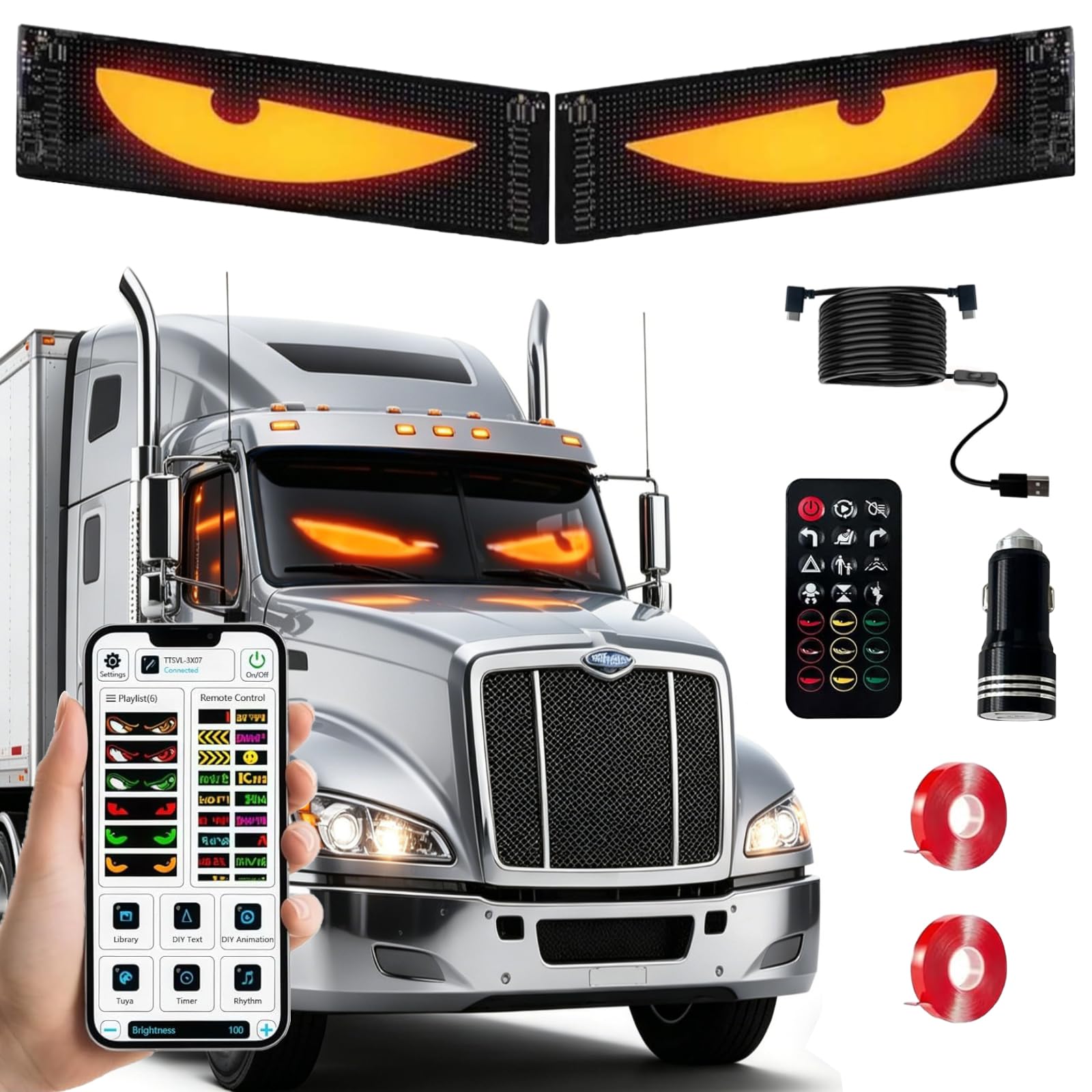 Photo 1 of 2PCS 23.6"x4.72" Synchronized Devil LED Eyes, Full Color Programmable LED Matrix Panel with APP & Remote Control, DIY Electra Windshield Light for Car & Truck