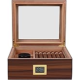 CIGAROL Cigar Humidor, Cedar Wood Cigar Box Glass Top Cigar Case with Digital Hygrometer, Humidifier Spanish Cedar Wood Humidor Desktop Humidor Box Small Table Top Humidors for 30 Cigars