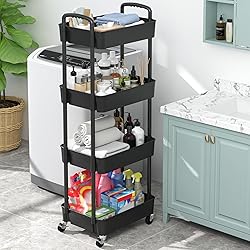 Sywhitta 4-Tier Plastic Rolling Utility Cart with