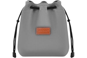 Flymile Grey Drawstring Camera Bag for Canon/Sony/Nikon Camera Lens,Storage Bag,Soft Anti-scratch Protective Hangbag for DSLR,Portable Small Camera Lens Pouch (8 * 6.2 * 3.74in)
