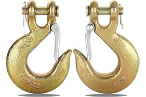 APOCHON 2 Pack Heavy Duty Chain Hooks 3/8 Inch, G70 Forged Steel Clevis Slip Hook with Safety Latch for 3/8" Transport Chain, Metal Clevis Hooks for Trailer Truck Transport, 18,000lbs Capacity