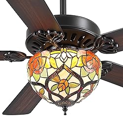 BYKISTOK 52" Tiffany Ceiling Fans with Glass Shade