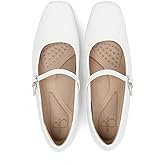 Bebxufa Women's Square Toe Mary Jane Ballet Flats Shoes with Adjustable Strap, Slip On Comfortable Work Flats, Soft Leather Dressy Shoes