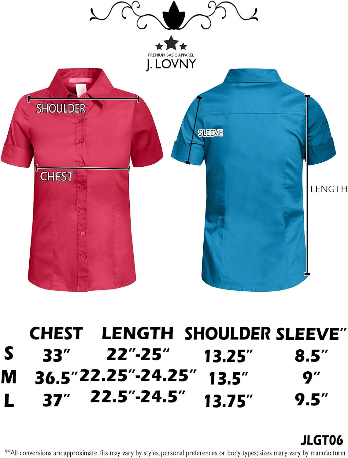 J. LOVNY Girl's Basic Casual Long Sleeve Roll Up Button Down Blouse Shirts: Clothing