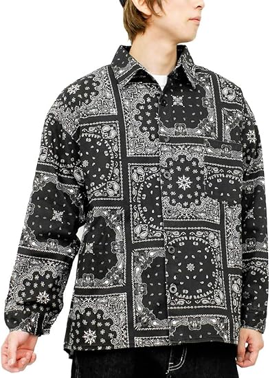 Amazon One Colors ビッグシャツ メンズ ペイズリー 総柄 プリント オーバーサイズ ビッグシルエット 長袖シャツ シャツ 通販