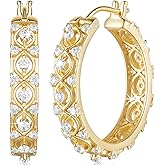 Eterbeau 14K Gold Hoop Earrings Unique Petal-Cut Design Earrings Dazzling Women’s Hoop Earring Gold Hoops Earring for Women 25 mm