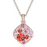 EVEVIC Dainty Austrian Crystals Square Pendant Necklaces for Women Fashion 14K Gold Plated Hypoallergenic Jewelry
