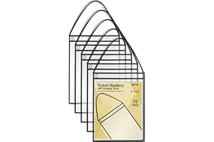 Better Office Products Shop Ticket Holders with Hanging Strap – 15 Pack, 9 x 12 Inch Clear Pocket Sleeves, Double-Sided Document Protectors with Heavy-Duty Stitched Edge Trim