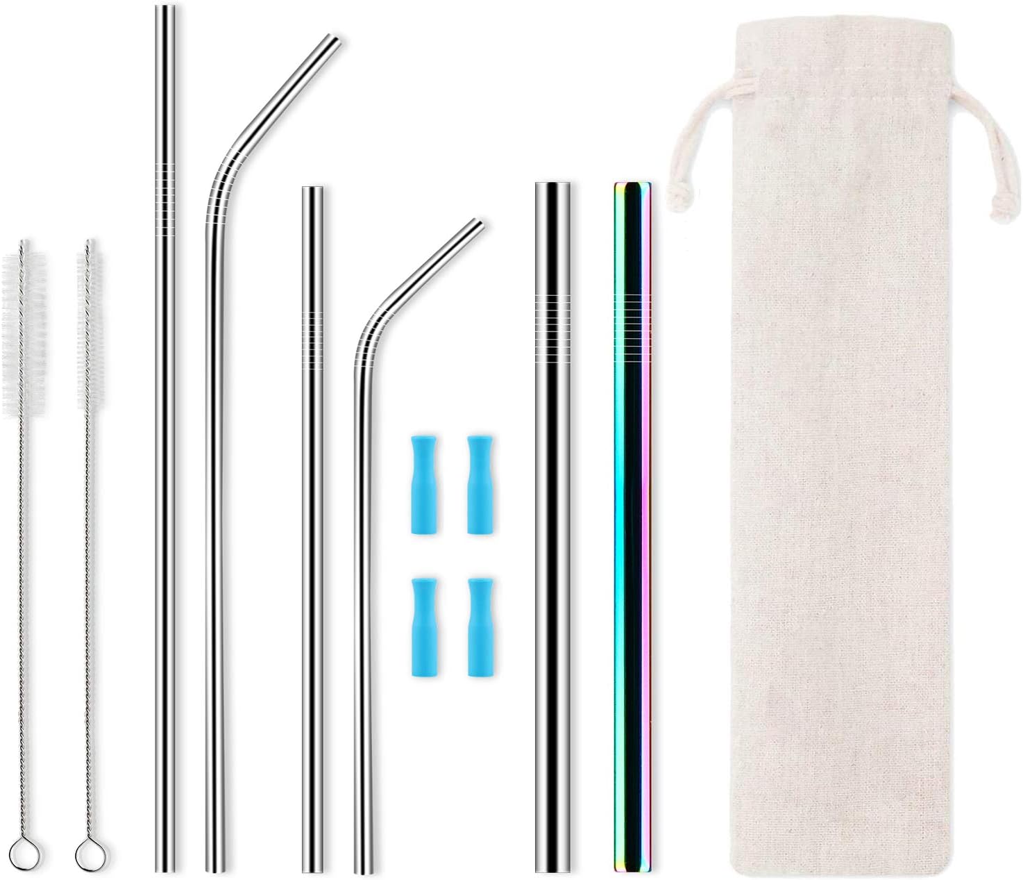 Portable Stainless Steel Reusable Cocktail Drinking Straws with 2 Cleaner Brush Se(gold).