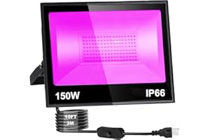 HOCINDERAL 150W LED Blacklight, UV Black Lights for Glow Party, IP65 Waterproof Outdoor UV Floodlight for Black Light Party, Body Painting, Fluorescent Painting, Birthday Parties, Halloween (10ft Plug&Switch)