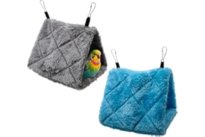 Yinprwi 2 Pack Warm Bird Nest House Shed Hut Parrot Sleeping Bed Hanging Hammock Snuggle Cave Birds Hut Hideaway Tent for Pet Parrot Macaw Budgies Cockatiels Cockatoo Lovebird Size S (Blue&Grey)