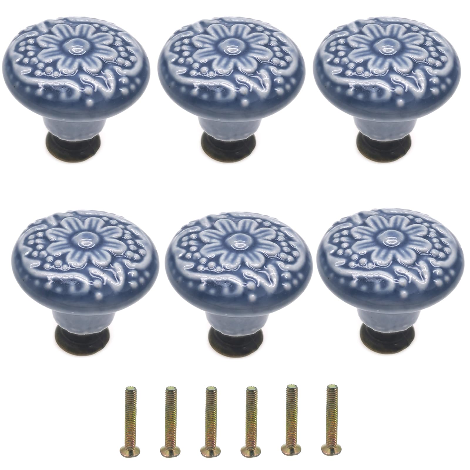 M MIMHOOY 6 Pcs Ceramic Blue Drawer Knobs Vintage