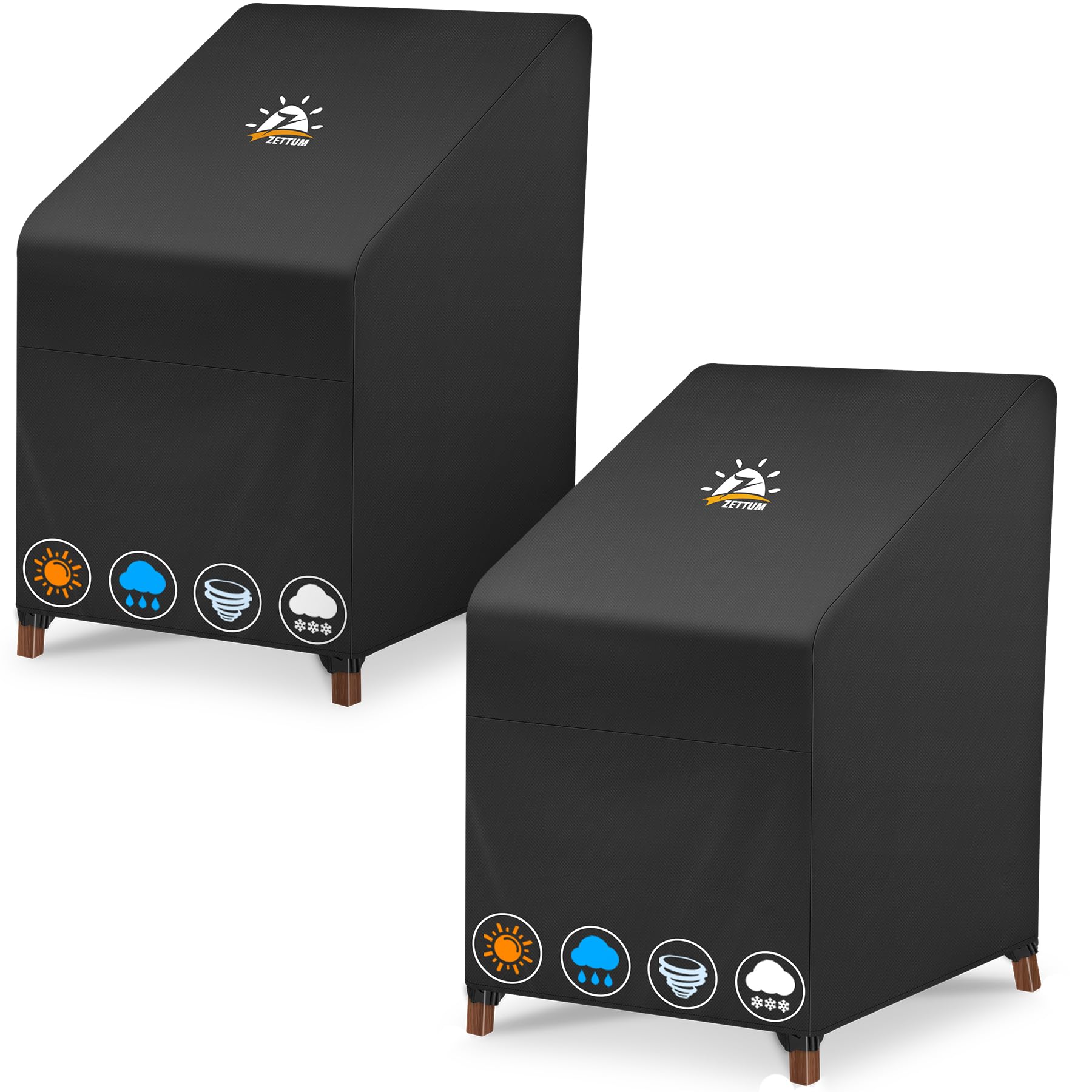 Zettum 2 Pack Garden Chair Covers Waterproof Stacking Chairs Cover 600D PU Coating Outdoor Chair Covers Anti-UV Heavy Duty Cover for Lawn Chairs, Durable Windproof Patio Chair Covers, 70x90x80/120cm
