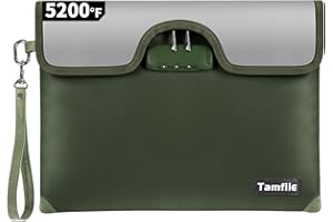 TAMFILE 5200°F Fireproof Money Bag with Lock, Water Fireproof Document Bag with Zipper, 8 Layers Fire Insulation, Fireproof Safe Storage Pouch with Lock for Cash, Passport, Certificate(10" x 13", Green)