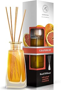 Grapefruit Reed Diffuser 100ml - Scented Reed Diffuser Grapefruit - 0% Alcohol, Diffuser Gift Set w/ 8 Sticks - Best for Aromatherapy - Home - Reed Diffuser Grapefruit by Aromatika