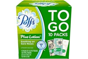 ANBAI Puffs Plus Lotion Travel-Size Pocket Facial Tissues 10 Tissues per Pack (10 To Go Packs)