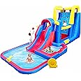 WELLFUNTIME Inflatable Water Slide Park with Large Climbing Wall, Dual Target, Deep Pool and Basketball Rock, Bounce House with Air Blower