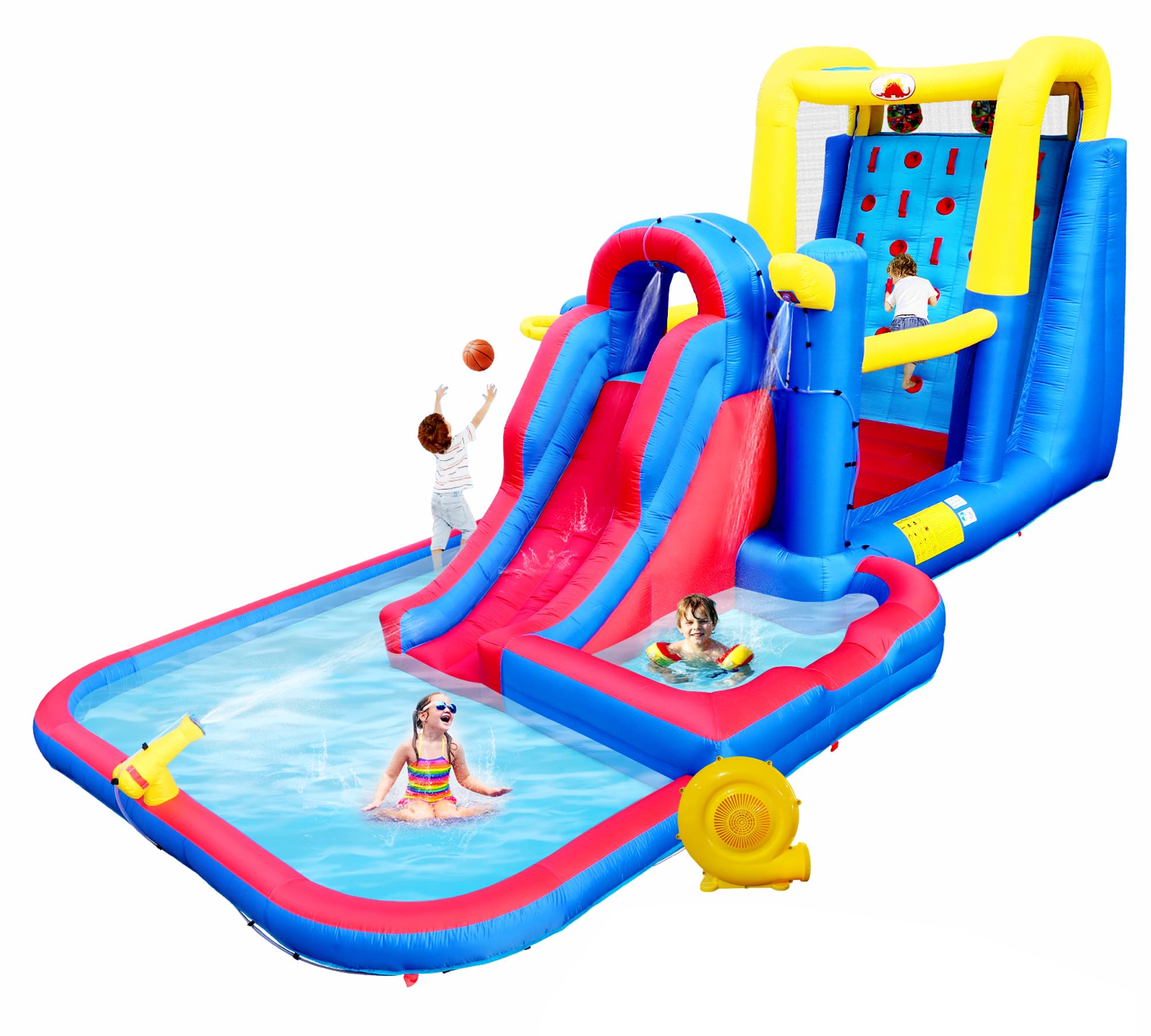Inflatable Jumping Castle with Large Climbing Wall, 267 x 138 x 118 Inch Bounce House with Air Blower, Dual Target and Basketball Rock
