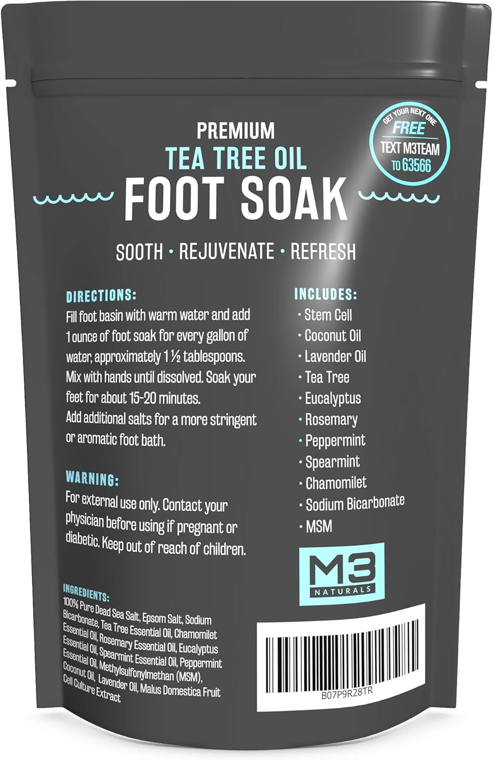 M3 Naturals Tea Tree Oil Foot Soak Infused with Stem Cell and Coconut Oil Epsom Salt for Athletes Foot Stubborn Odor Calluses Sore Feet Toenail Fungus Cracked Heel Bath Spa 16 oz: Health & Personal Care