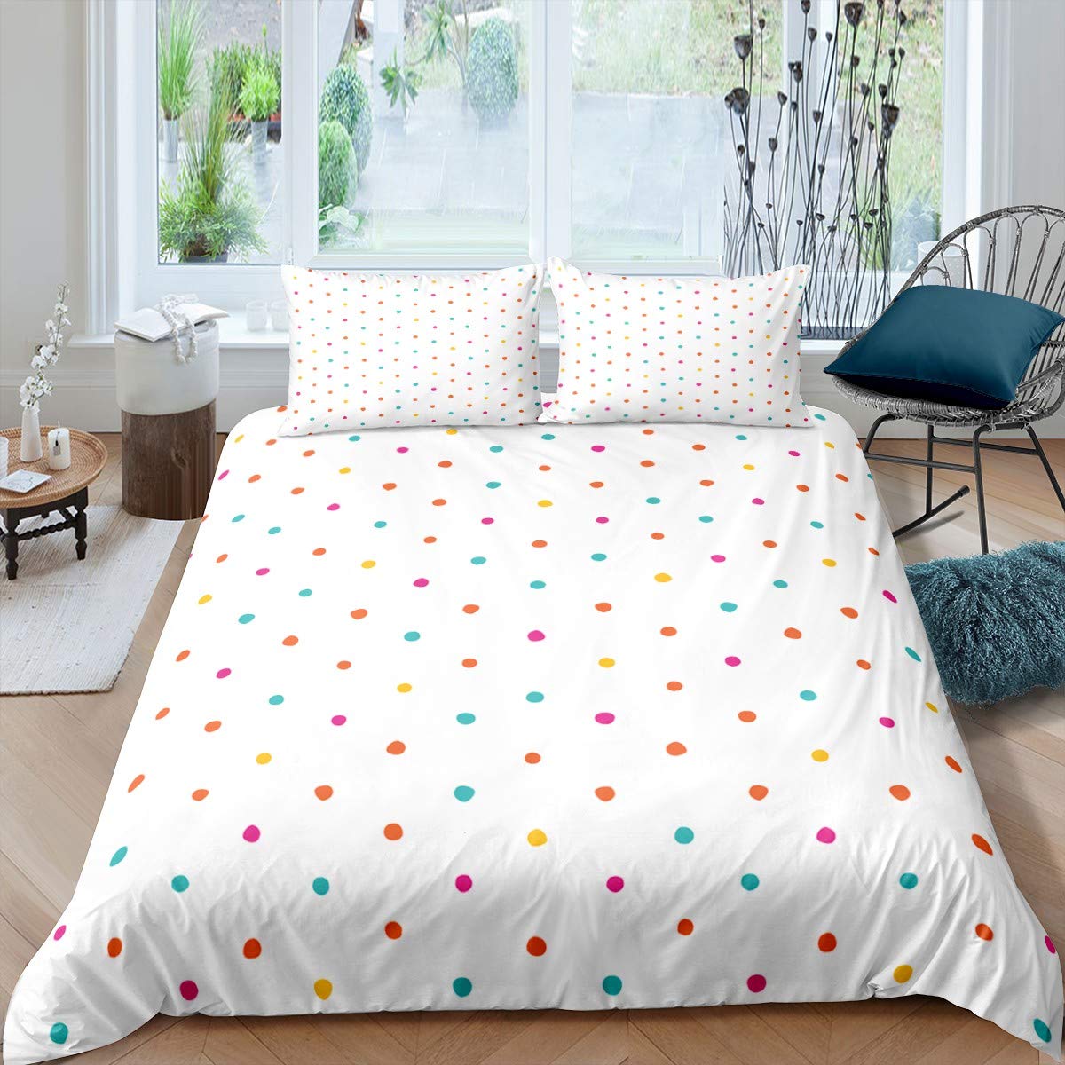 Polka Dot Duvet Cover for Kids Boys Girls Teens Colorful Dots White Modern Pattern Comforter Cover Luxury Hypoallergenic Microfiber Bedspread Cover Decor 3Pcs Bedding With 2 Pillowcase King