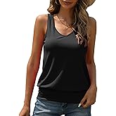 Veatzaer Women V Neck Tank Tops Summer Ribbed Sleeveless Casual Tops Loose Fit Banded Bottom Shirts