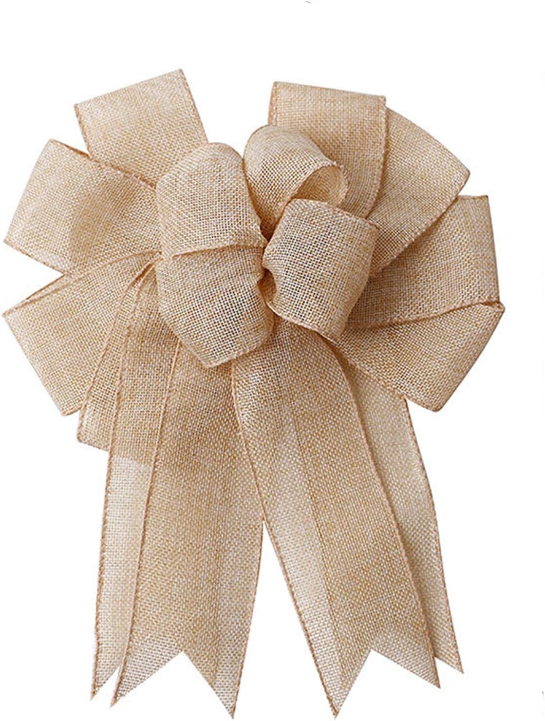 Bows & Ribbons - Samanter Large Rustic Jute Bows Burlap Wreaths Bows Christmas Tree Topper for Wedding Holiday Birthday Party Decoration 14 inch x10.6 inch
