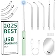 EVNRH 2025 Best Tonsil Stone Remover 6pcs Extended LED Light Guiding Scoop Curved Tonsil Stone Removal Kit Remove Tonsil Stone Water Flosser Oral Irrigator Tool Rinse Syringe Cleaner Fresh Breath Soft