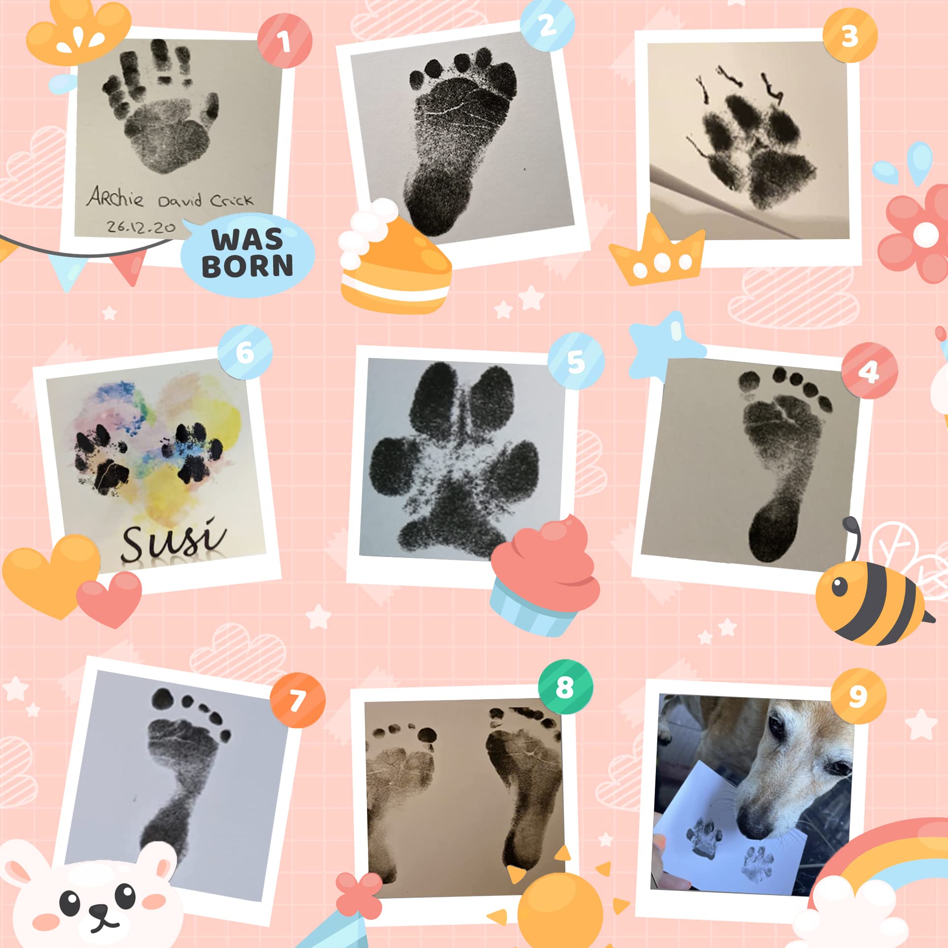Baby Hand and Footprints, 8 Pcs Large Size Inkless Baby Handprint and Footprint Kit with Photo Frames, Clean Touch Ink Pads, Safe Doesn’t Touch Skin Print Kit Family Keepsake Gifts for Newborn
