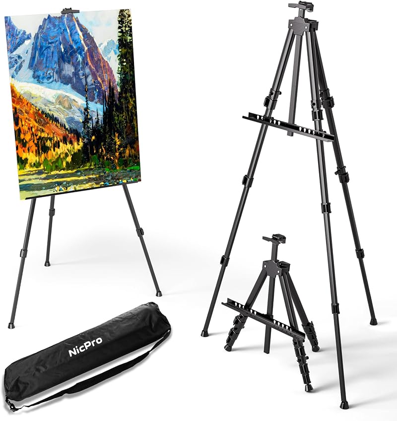 Nicpro Art Easel Black Aluminum Adjustable 17-66" Portable Tripod Stand