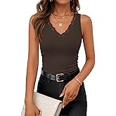 ZESICA Womens 2026 Summer V Neck Tank Tops Spring Sleeveless Lace Trim Ribbed Knit Casual Going Out Cami Shirts