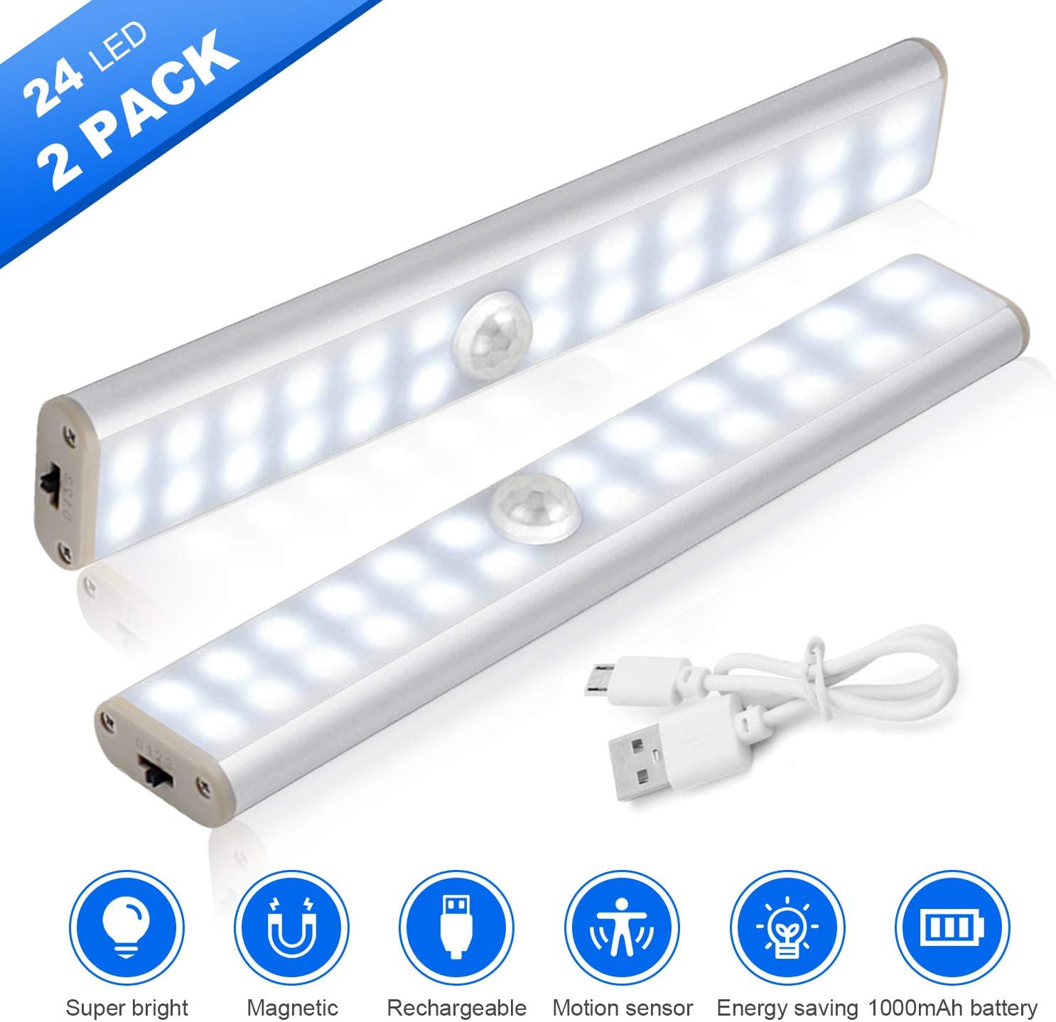 Luce LED Da Muro Con Sensore Movimento USB Ricaricabile - 5000mAh, 3000K/4500K/6000K, Telecomando, Per Interni Ed Esterni