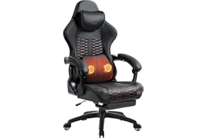 Dowinx Gaming Chair with Massage Lumbar Support, Ergonomic PU Leather Office Chair with Footrest, Adjustable Swivel Task Chai