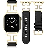 MOINSPIRE Leather Band Compatible with Apple Watch Bands Women 38/40/41/42/44/45/46/49mm Dressy Designer Leather Strap with H-Shape Metal Buckle for iWatch Series 11 10 9 8 7 6 5 4 SE/Ultra 3 2 1