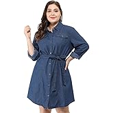 Agnes Orinda Women's Plus Size Denim Dress Shirt Dresses Long Sleeves Button Down Jeans Dresses with Pocket 2025