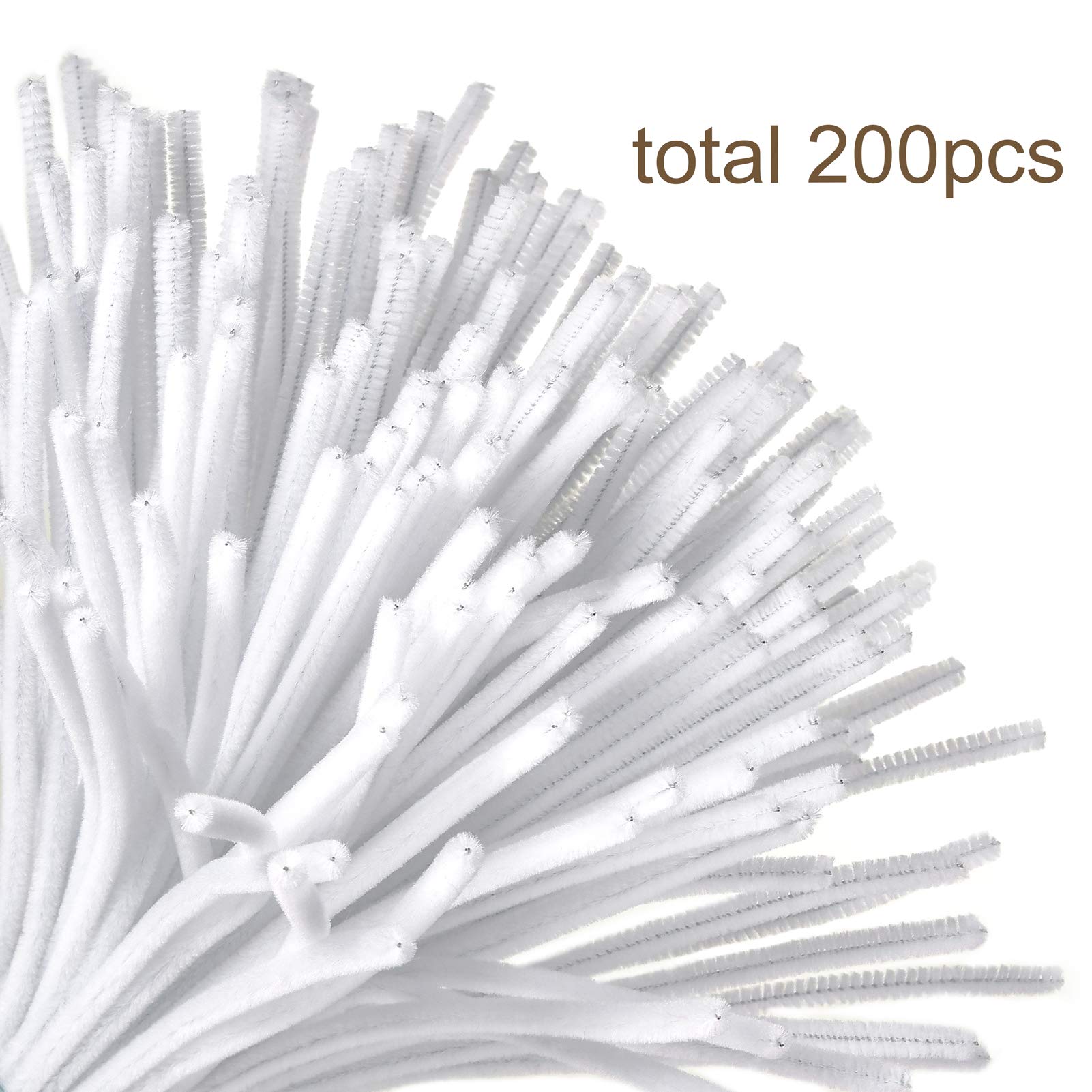 Caydo 200 Pieces White Pipe Cleaners Craft Chenille Stems for DIY Art Creative Crafts Party Decorations (12 Inch x 6 mm)