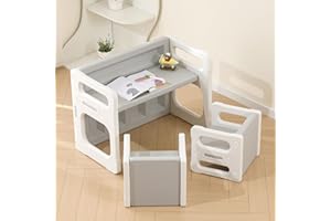 Hulaibit Kids Table and 2 Chairs Set, Montessori Weaning Table and Chairs for Toddlers Age 1-6, Plastic Activity Table for Reading/Eating/Playing, Gift for Boys & Girls